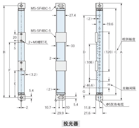 下圖所示為已在背面安裝標準安裝支架MS-SF4BC-1(另售)）與標準中間固定支架MS-SF4BC-5(另售)后的狀態。